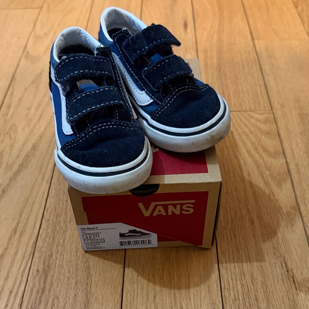 Vans Kids Black and White Velcro Sneakers